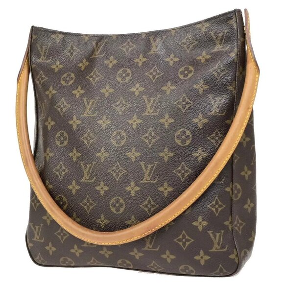 LOUIS VUITTON Logo Looping GM Shoulder Bag Monogram Leather Brown - Picture 1 of 16